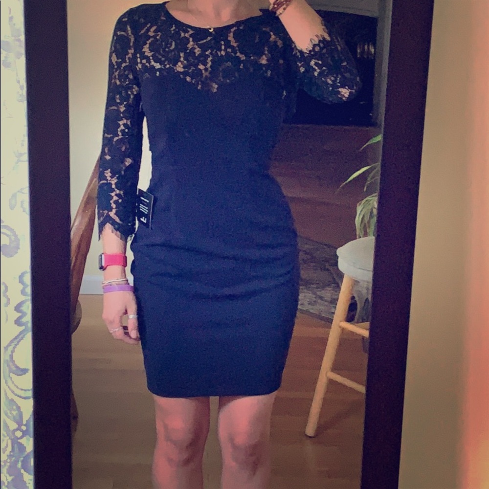 LuLu’s Navy Lace Mini Dress 3/4 Sleeve